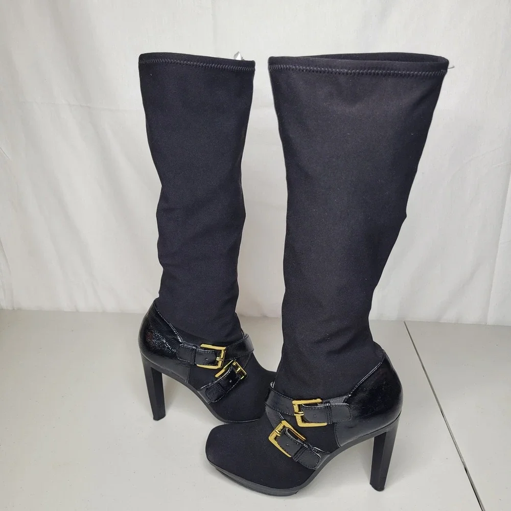 Michael Kors Black Suede,‎ Stretch Knee High, High Heel Boots